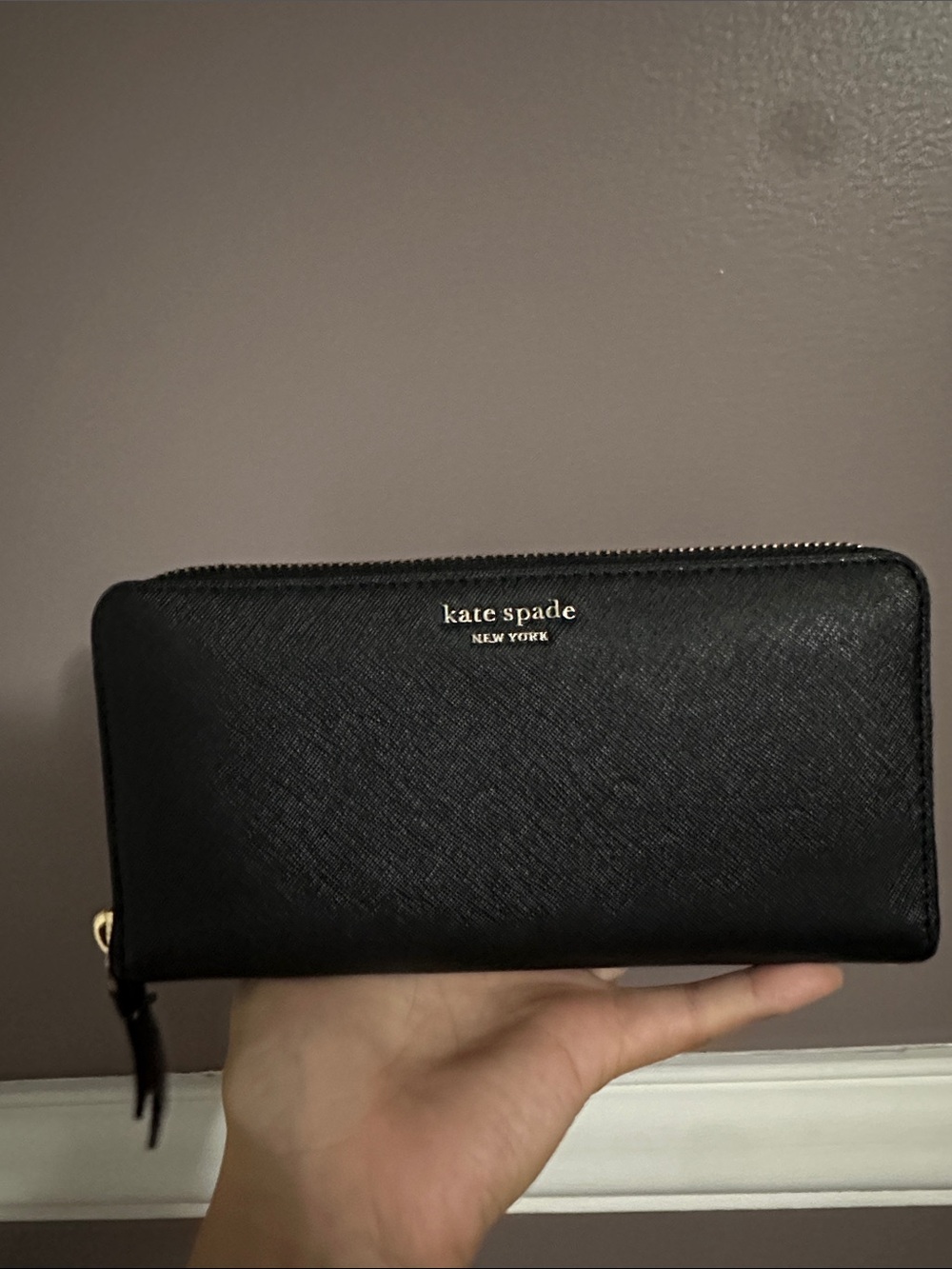 Kate Spade Black Zip Wallet with Gold Logo